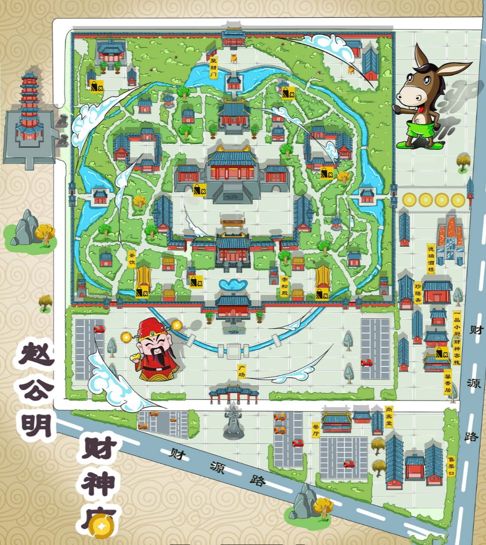 大通寺庙类手绘地图